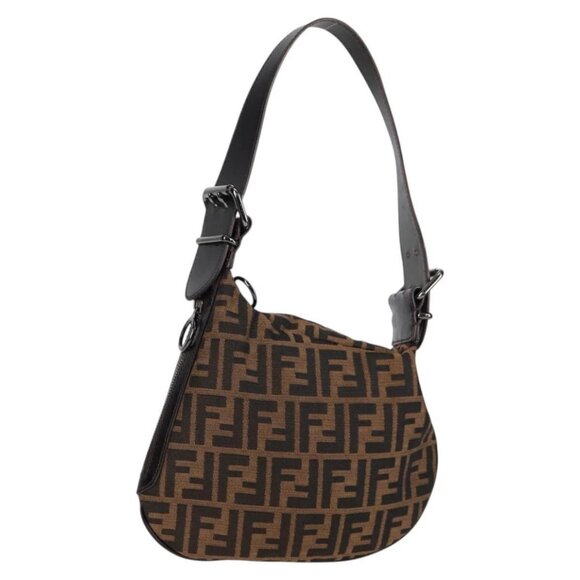 FENDI Zucca Canvas Shoulder Bag Brown Black - Picture 1 of 16